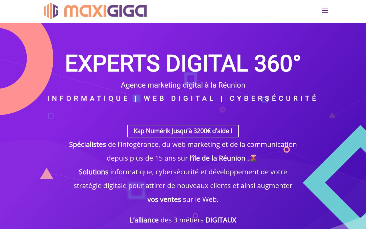 Capture de MAXIGIGA Votre agence Informatique et de communication digitale à la Réunion